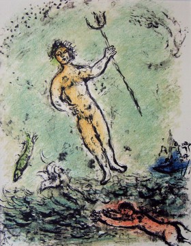Marc Chagall Painting - Poseidon lithograph in colors contemporary Marc Chagall